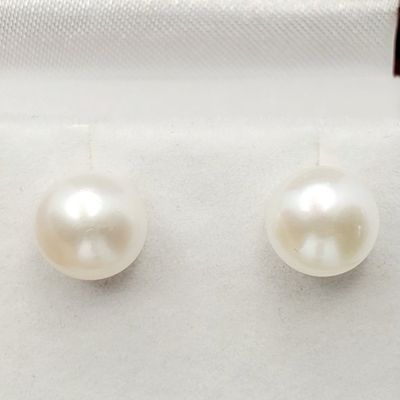 14K Yellow Gold Culture Pearl 9mm Earrings - Picture 1 of 5